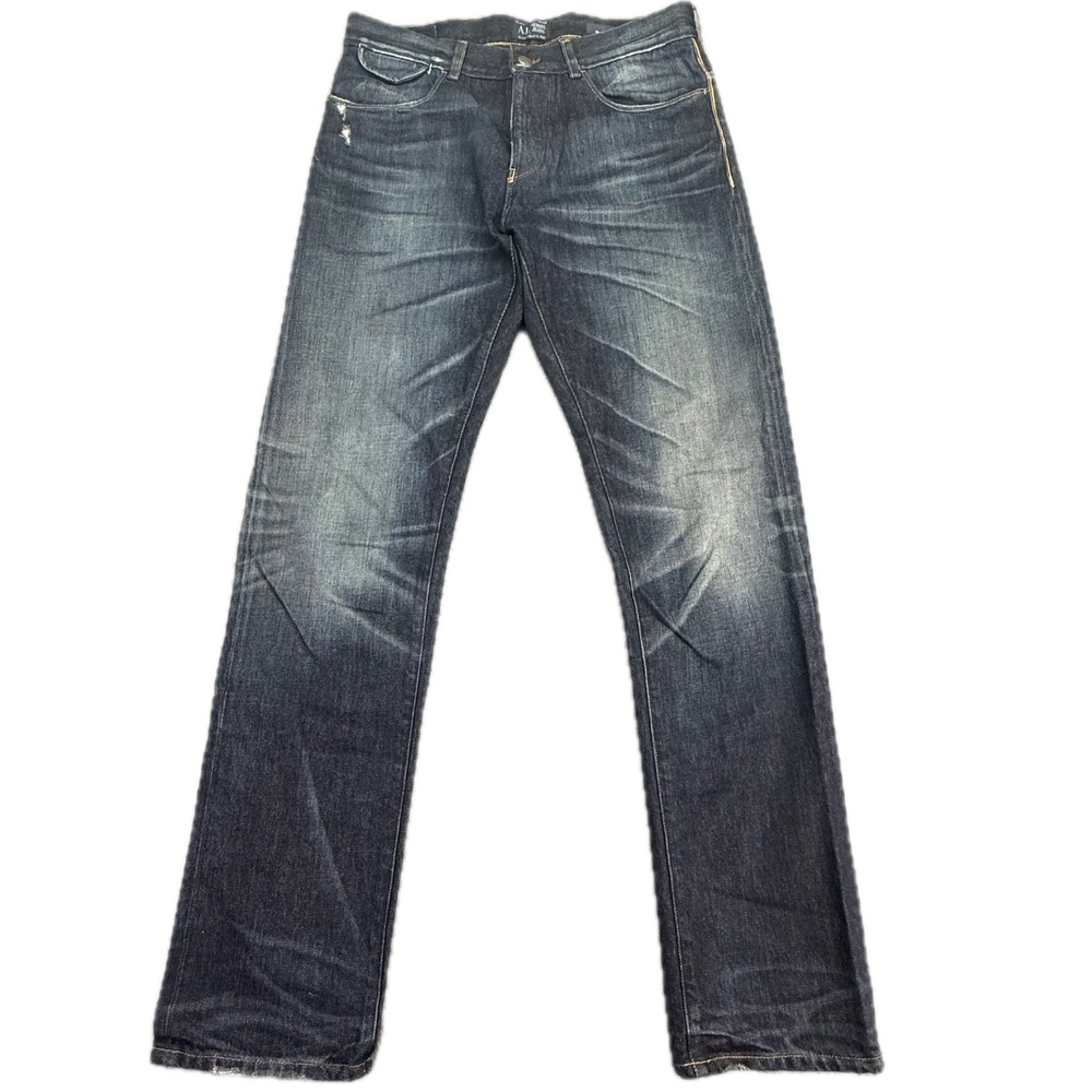 Armani Jeans J22 Regular Jeans Mens 31x34 Blue Dark Wash Straight Leg UJPN 2132